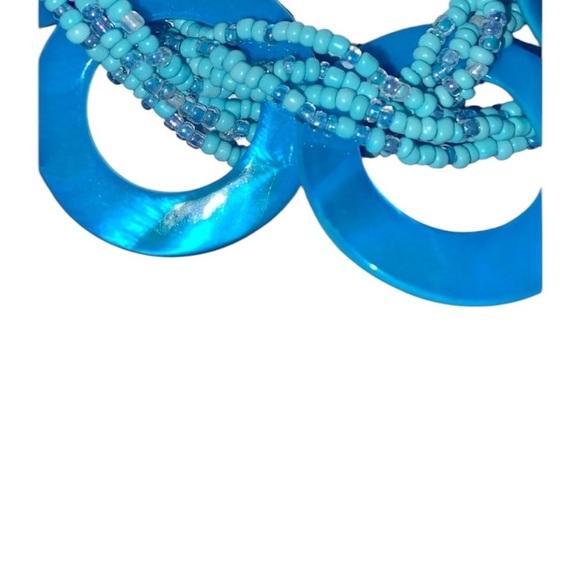 Women’s Boho 19” Aqua Beaded and Abalone Necklace - Picture 2 of 3